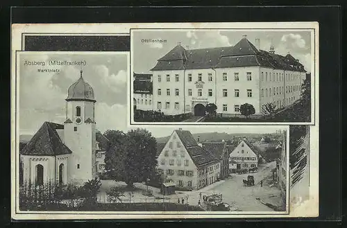 AK Absberg / Mittelfranken, Marktplatz mit Kirche, Ottilienheim