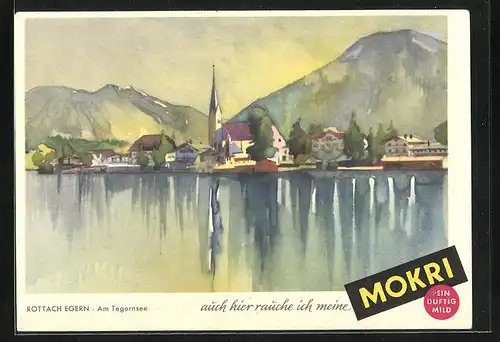 AK Rottach-Egern, Panorama, Werbung für Mokri-Tabak