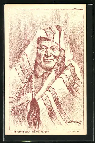 Künstler-AK Indianer mit Decke auf dem Kopf