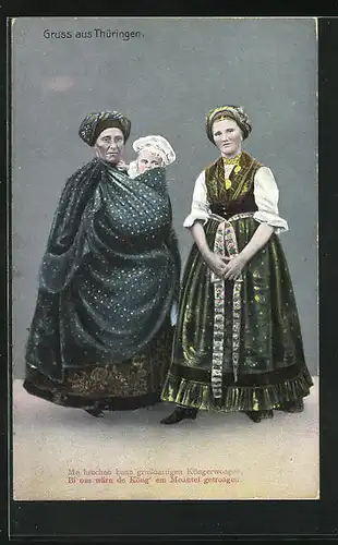 AK Zwei Damen mit Baby in thüringischen Trachtenkleidern