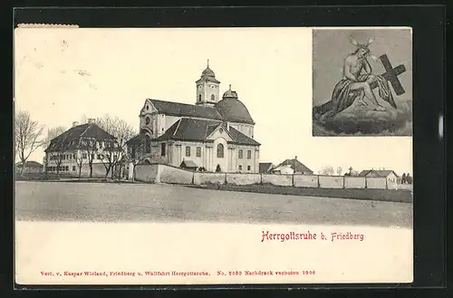 AK Herrgottsruhe, Feldpartie mit Blick zum Kloster