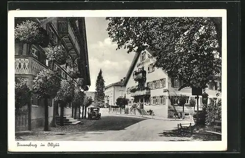 AK Simmerberg / Allgäu, Ortspartie mit Gasthaus