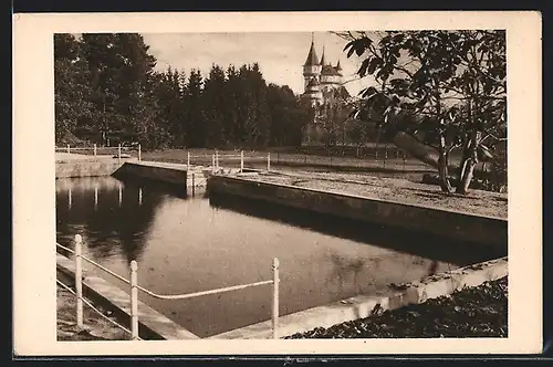 AK Bad Bojnice, Strandbad mit Schloss