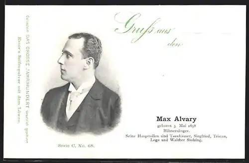 AK Bühnensänger Max Alvary im schwarzen Anzug