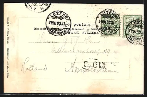 AK Luzern, Promenade, Dampfer am Anleger, Blick zur Kirche