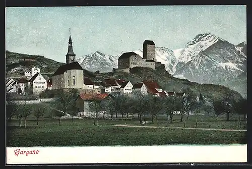 AK Sargans, Ortsansicht mit Festung