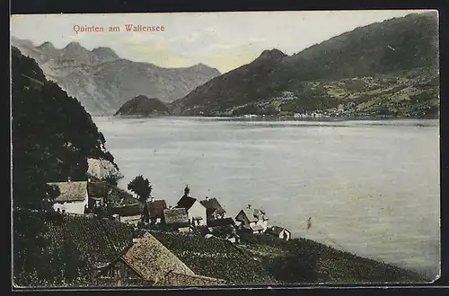 AK Quinten am Wallensee, Ortsansicht mit Blick über den See