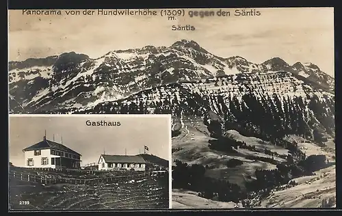 AK Hundwil, Hundwilerhöhe, Gasthaus, Panorama gegen Säntis