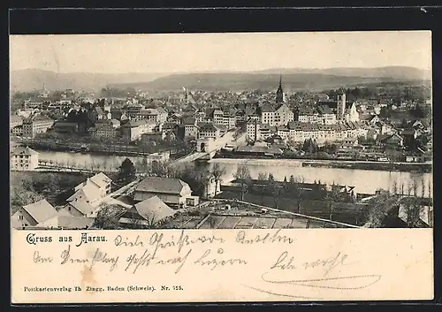 AK Aarau, Blick von einer Anhöhe auf die Stadt
