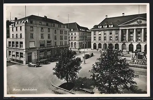 AK Aarau, Bahnhofplatz mit Hotel-Restaurant Aarauerhof