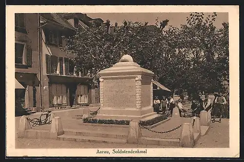 AK Aarau, Kinder vor dem Soldatendenkmal