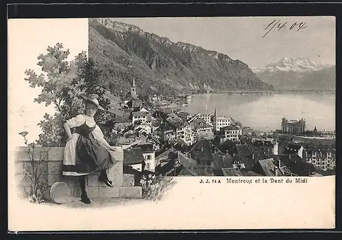 AK Montreux, Ortsansicht aus der Vogelschau