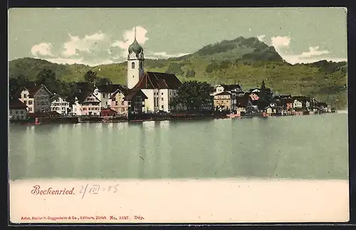 AK Beckenried, Uferpartie mit Kirche