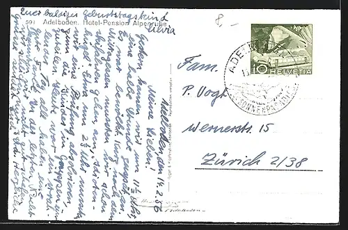 AK Adelboden, Hotel-Pension Alpenruhe im Schnee