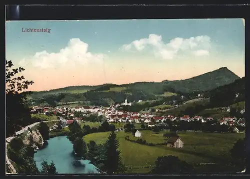 AK Lichtensteig, Teilansicht mit Bergen