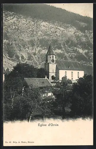 AK Orvin, l`Eglise, Blick zur Kirche