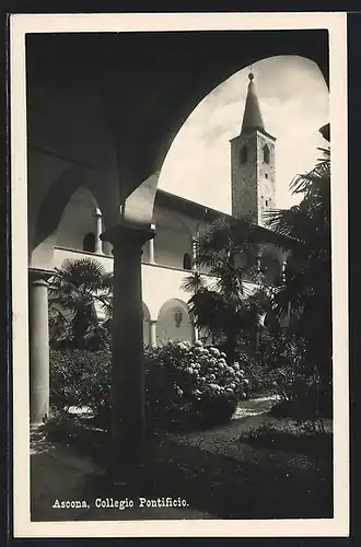 AK Ascona, Collegio Pontifico, Gartenpartie mit Arkaden