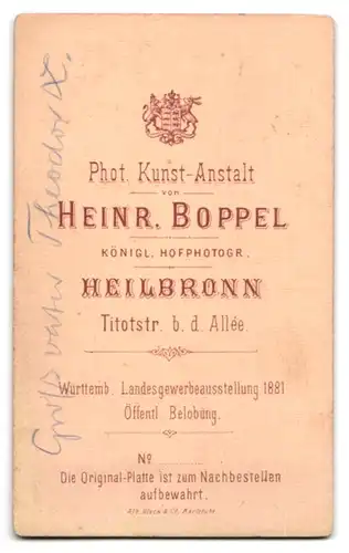 Fotografie Heinr. Boppel, Heilbronn, Portrait Herr Theodor L. im Anzug