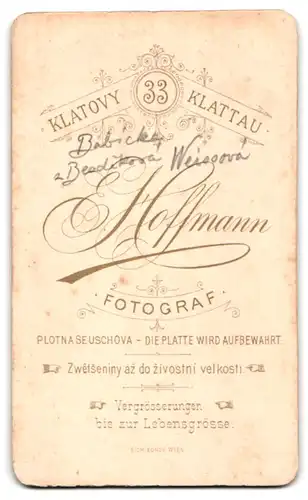 Fotografie E. Hoffmann, Klattau, ältere Dame Beadokva Weissova