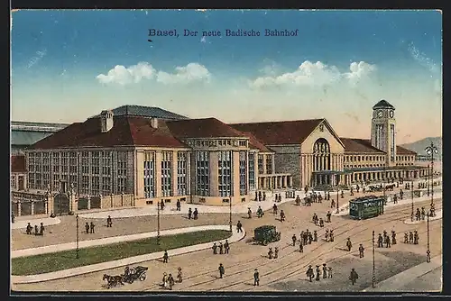 Künstler-AK Basel, Der neue Badische Bahnhof