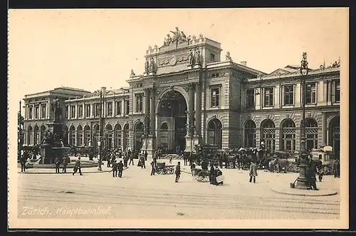 AK Zürich, Passanten am Hauptbahnhof