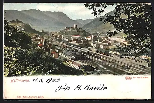 AK Bellinzona, Bahnhof aus der Vogelschau