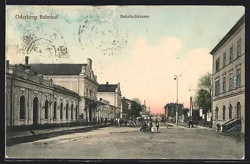AK Oderberg, Partie am Bahnhof mit Bahnhofstrasse