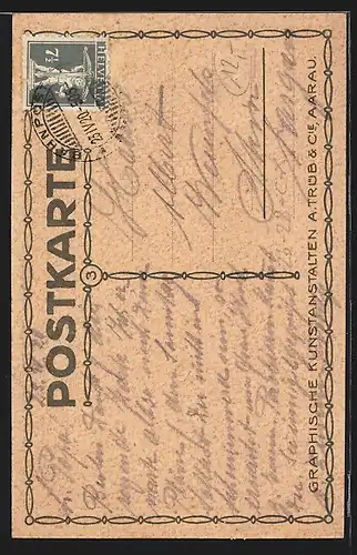 Steindruck-AK Alt-Aarau, Golattenmattgasse mit Kirchturm