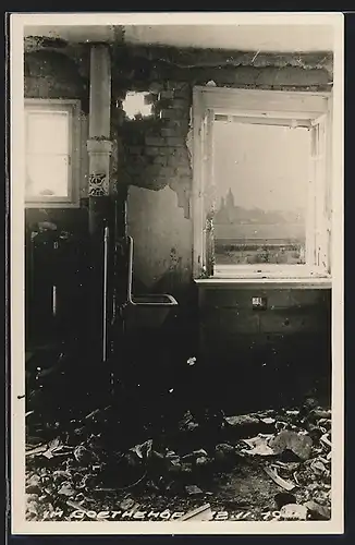 AK Wien, zerstörtes Haus im Goethehof, Februarkämpfe 1934