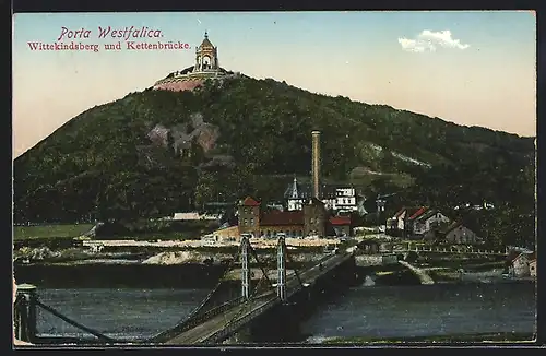 AK Porta Westfalica, Wittenkindsberg und Kettenbrücke
