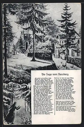 AK Dresden-Rockau, Gasthof auf dem Borsberg, Sage vom Borsberg