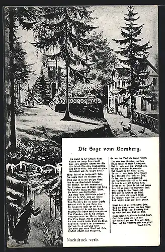 AK Dresden-Rockau, Gasthof auf dem Borsberg, Sage vom Borsberg