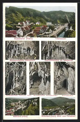 AK Rübeland, Totalansicht, Baumannshöhle Säulenhalle, Hermannhöhle