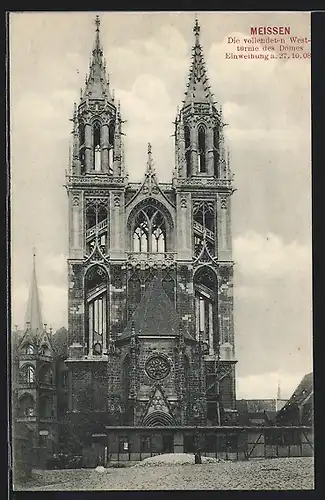 AK Meissen, Die vollendeten Westtürme des Domes, Enweihung 1908