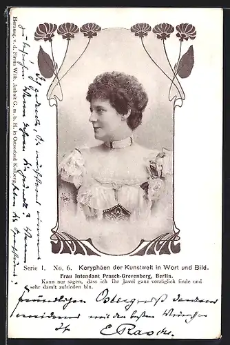 AK Schauspielerin und Intendantin Prasch-Grevenberg im eleganten Abendkleid