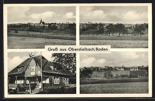 AK Oberdielbach /Baden, Wohnhaus, Kirche, Ortspartie
