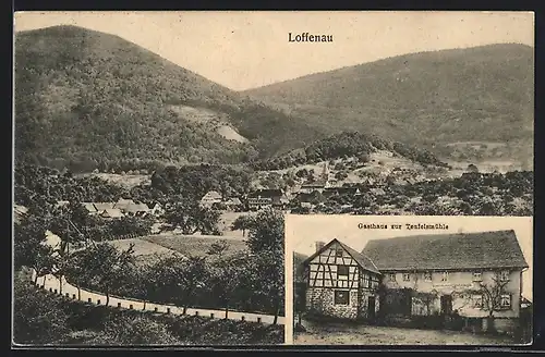 AK Loffenau, Gasthaus zur Teufelsmühle, Panorama