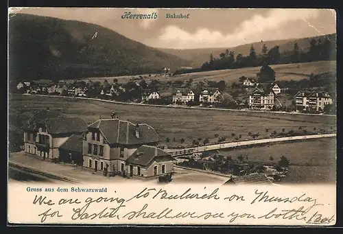 AK Herrenalb /Schwarzw., Bahnhof mit Ortsansicht aus der Vogelschau