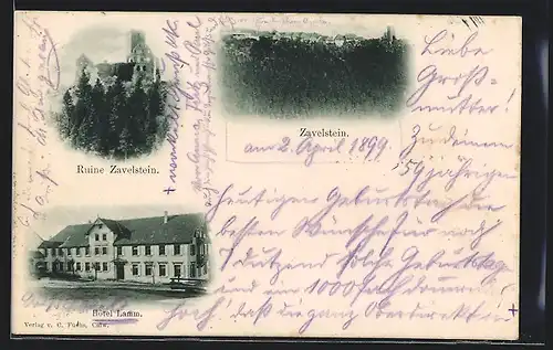 AK Zavelstein, Hotel Lamm, Burgruine, Ortspanorama