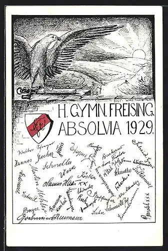 Künstler-AK Freising, H. Gymn., Absolvia 1929