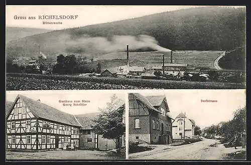 AK Richelsdorf, Gasthaus zum Stern, Hüttenwerke, Dorfstrasse, Bergbau