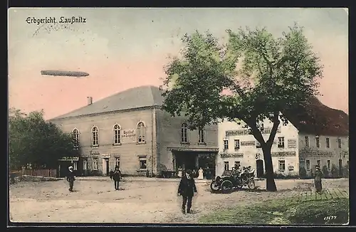 AK Laussnitz, Zeppelin über dem Gasthaus zum Erbgericht Laussnitz