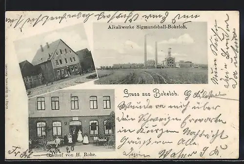 AK Bokeloh, Alkaliwerke Sigmundshall, Gasthof H. Rohe mit Wirtsleuten und Gästen