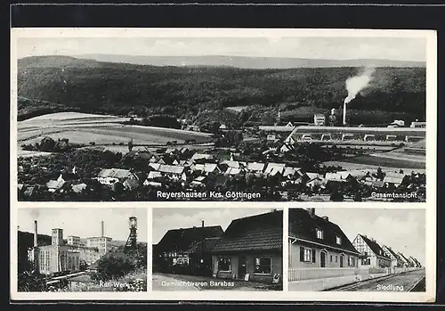 AK Reyershausen /Kr. Göttingen, Kali-Werk, Gemischtwaren Barabas, Siedlung, Gesamtansicht aus der Vogelschau