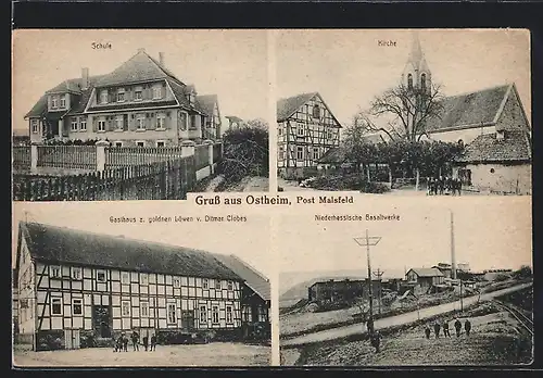 AK Ostheim bei Malsfeld, Nordhessische Basaltwerke, Gasthaus zum godenen Löwen D. Clobes