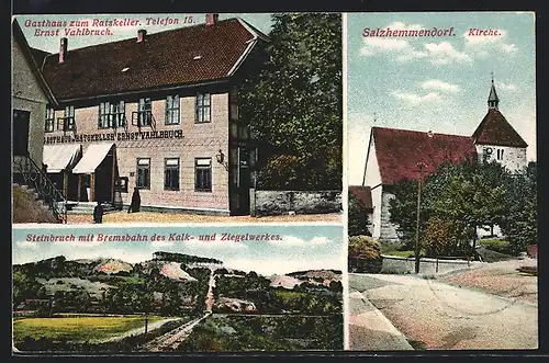 AK Salzhemmendorf, Steinbruch mit Bremsbahn des Kalk- und Ziegelwerkes, Gasthaus zum Ratskeller E. Vahlbruch