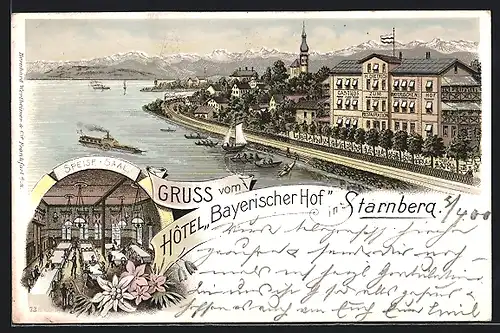 Lithographie Starnberg, Hotel und Restaurant Bayerischer Hof, Speisesaal