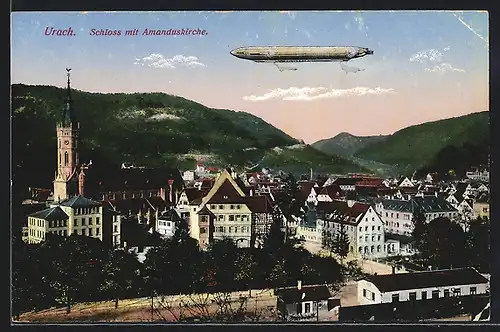 AK Urach, Schloss mit Amanduskirche und Zeppelin