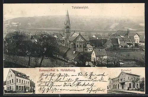 AK Bammenthal b. Heidelberg, Handlung Theodor Roesler, Bahnhof, Ortsansicht