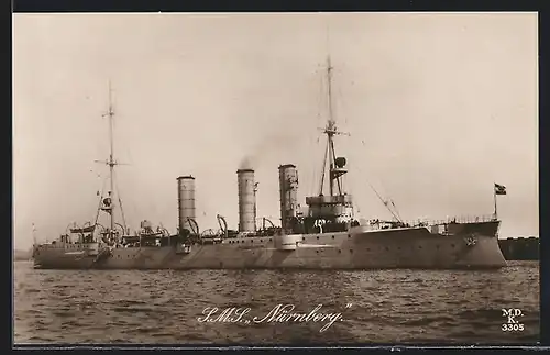 AK Kriegsschiff SMS Nürnberg vom Ostasiengeschwader